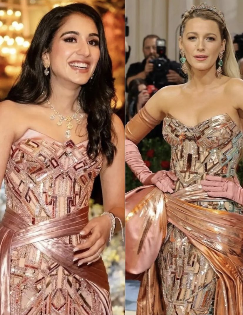 Radhika Merchant wears Blake Lively’s 2022 Met Gala dress to cocktail night.