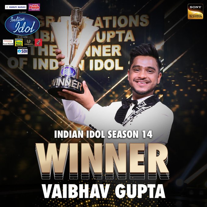 Kanpur’s Vaibhav Gupta wins Indian Idol 14 and receives ₹25 lakh prize money and a car.